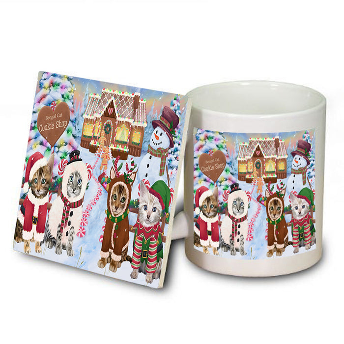 Holiday Gingerbread Cookie Shop Bengal Cats Mug and Coaster Set MUC56096