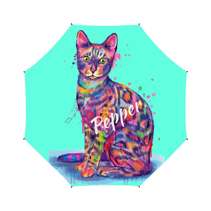 Custom Pet Name Personalized Watercolor Bengal CatSemi-Automatic Foldable Umbrella