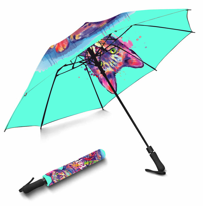 Custom Pet Name Personalized Watercolor Bengal CatSemi-Automatic Foldable Umbrella