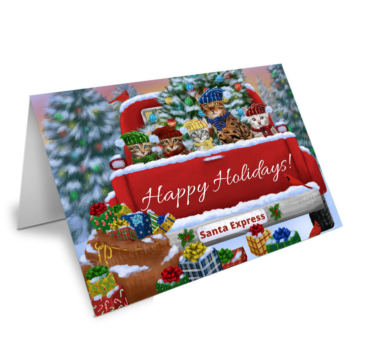 Christmas Red Truck Travlin Home for the Holidays Bengal Cats Handmade Artwork Assorted Pets Greeting Cards and Note Cards with Envelopes for All Occasions and Holiday Seasons
