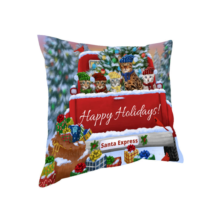 Christmas Red Truck Travlin Home for the Holidays Bengal Cats Pillow with Top Quality High-Resolution Images - Ultra Soft Pet Pillows for Sleeping - Reversible & Comfort - Ideal Gift for Dog Lover - Cushion for Sofa Couch Bed - 100% Polyester