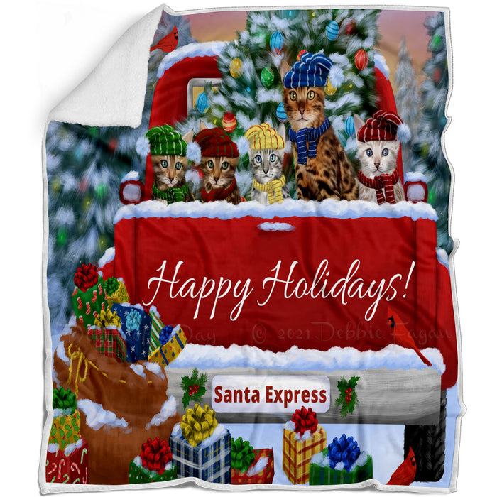 Christmas Red Truck Travlin Home for the Holidays Bengal Cats Blanket - Lightweight Soft Cozy and Durable Bed Blanket - Animal Theme Fuzzy Blanket for Sofa Couch