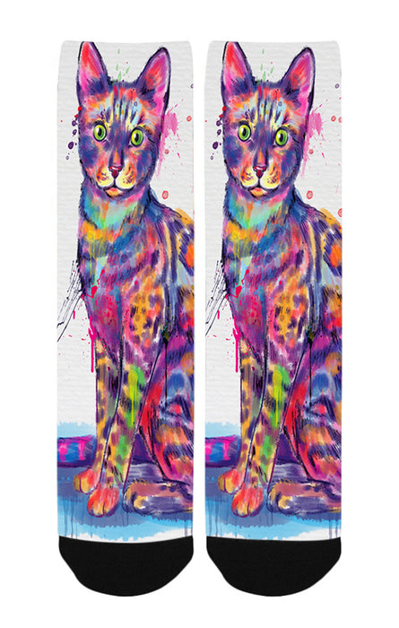 Watercolor Bengal Cat Women's Casual Socks