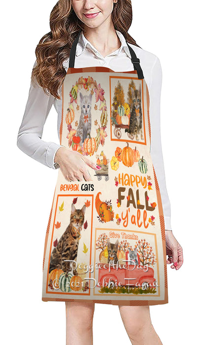 Happy Fall Y'all Pumpkin Bengal Cats Cooking Kitchen Adjustable Apron Apron49182