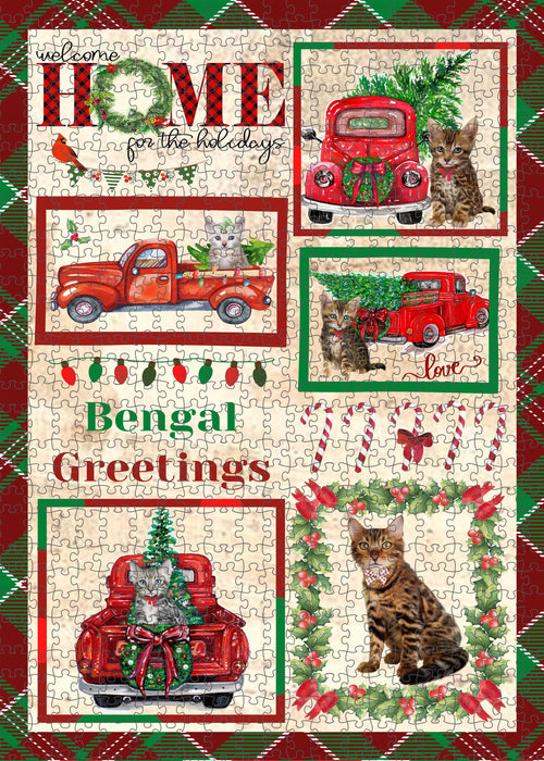 Welcome Home for Christmas Holidays Bengal Cats Portrait Jigsaw Puzzle for Adults Animal Interlocking Puzzle Game Unique Gift for Dog Lover's with Metal Tin Box