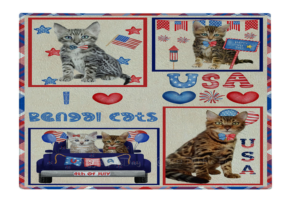 4th of July Independence Day I Love USA Bengal Cats Cutting Board - For Kitchen - Scratch & Stain Resistant - Designed To Stay In Place - Easy To Clean By Hand - Perfect for Chopping Meats, Vegetables