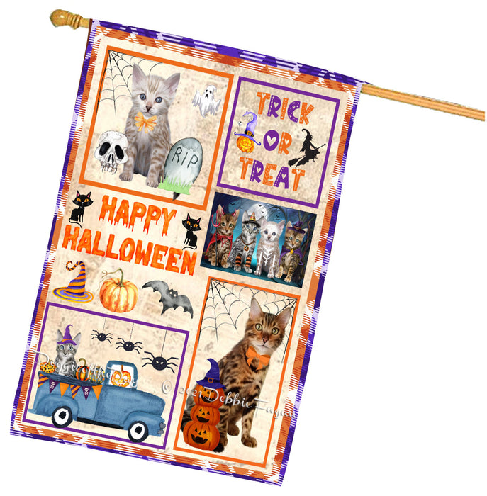 Happy Halloween Trick or Treat Bengal Cats House Flag Outdoor Decorative Double Sided Pet Portrait Weather Resistant Premium Quality Animal Printed Home Decorative Flags 100% Polyester