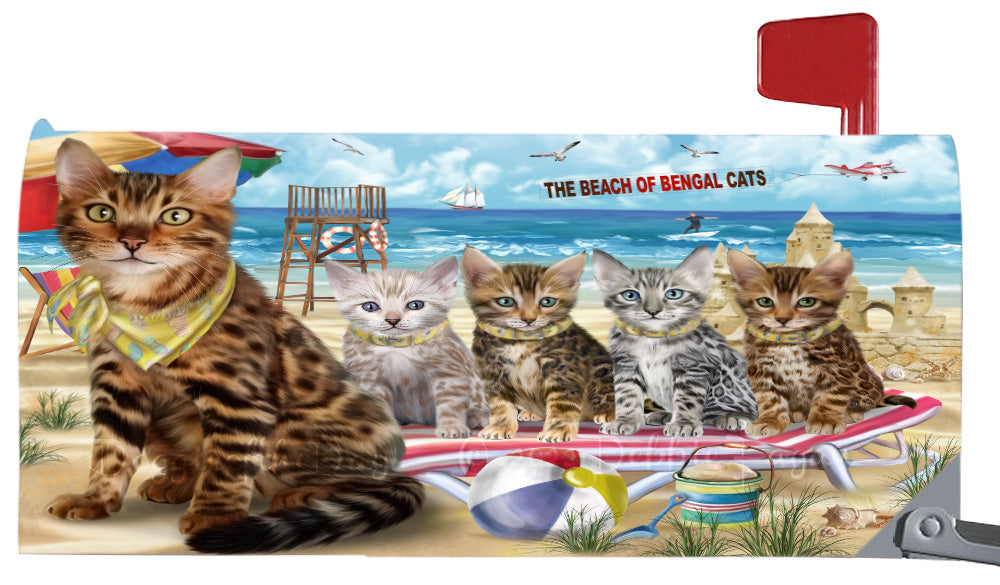 Pet Friendly Beach Bengal Cats Magnetic Mailbox Cover Both Sides Pet Theme Printed Decorative Letter Box Wrap Case Postbox Thick Magnetic Vinyl Material