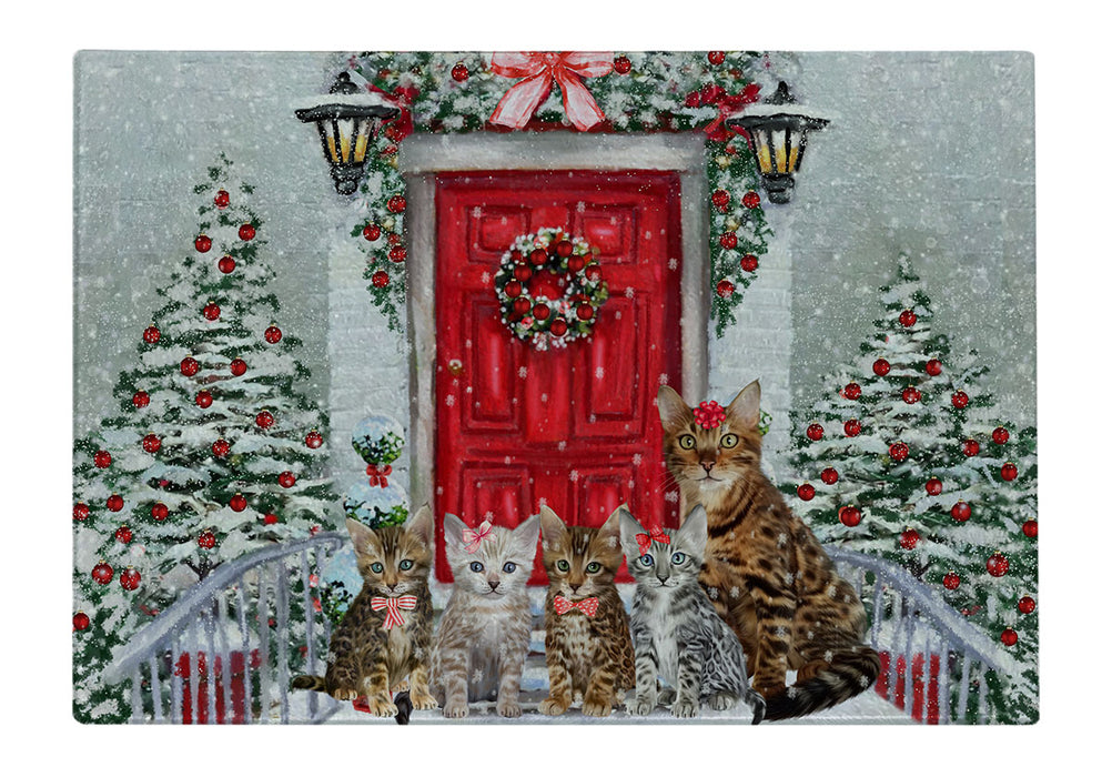 Christmas Holiday Welcome Bengal Cats Cutting Board - For Kitchen - Scratch & Stain Resistant - Designed To Stay In Place - Easy To Clean By Hand - Perfect for Chopping Meats, Vegetables