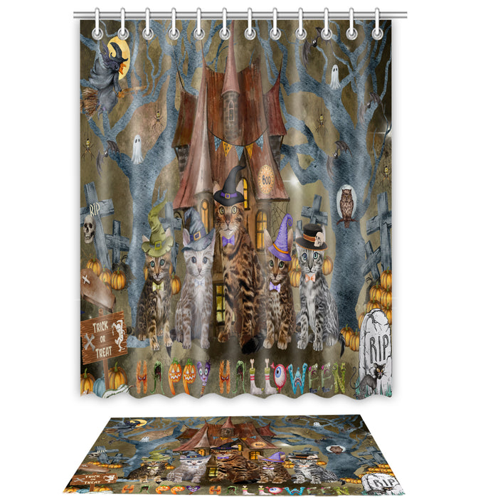 Bengal Cat Shower Curtain with Bath Mat Set, Custom, Curtains and Rug Combo for Bathroom Decor, Personalized, Explore a Variety of Designs, Cats Lover's Gifts