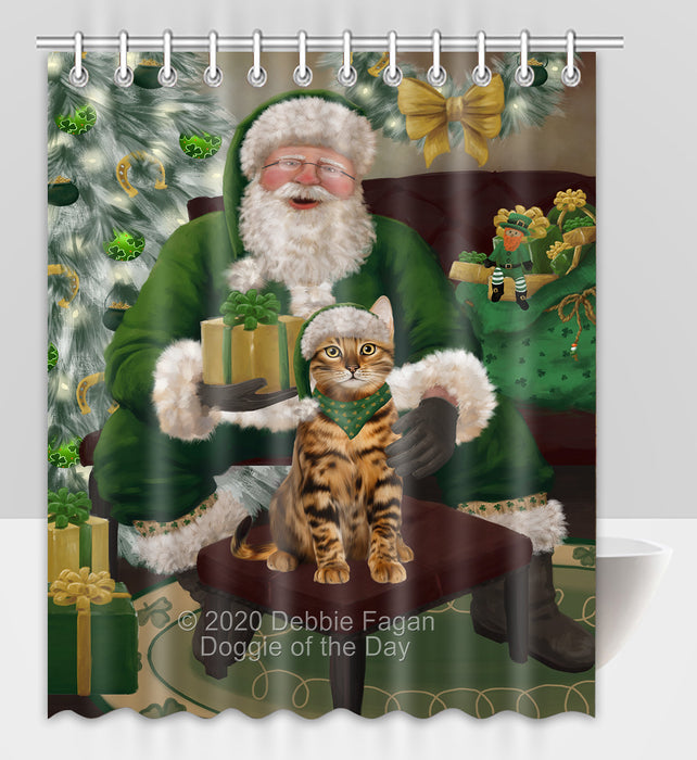 Christmas Irish Santa with Gift and Bengal Cat Shower Curtain Bathroom Accessories Decor Bath Tub Screens SC111