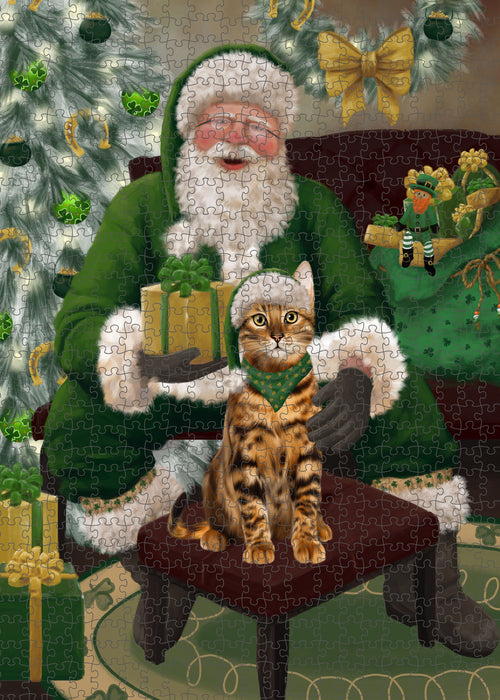 Christmas Irish Santa with Gift and Bengal Cat Puzzle with Photo Tin PUZL100304