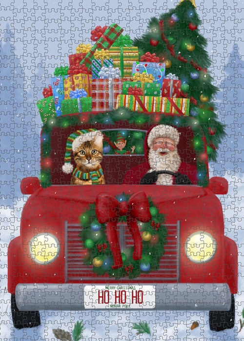 Christmas Honk Honk Red Truck Here Comes with Santa and Bengal Cat Puzzle with Photo Tin PUZL99912