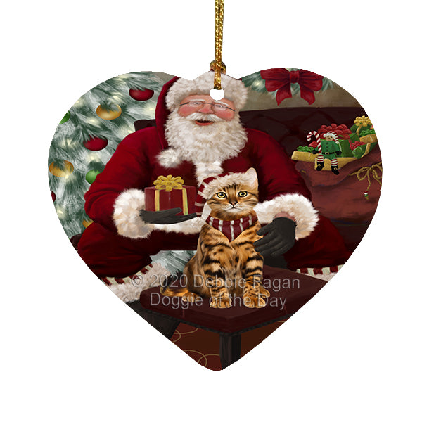Santa's Christmas Surprise Bengal Cat Heart Christmas Ornament RFPOR58341