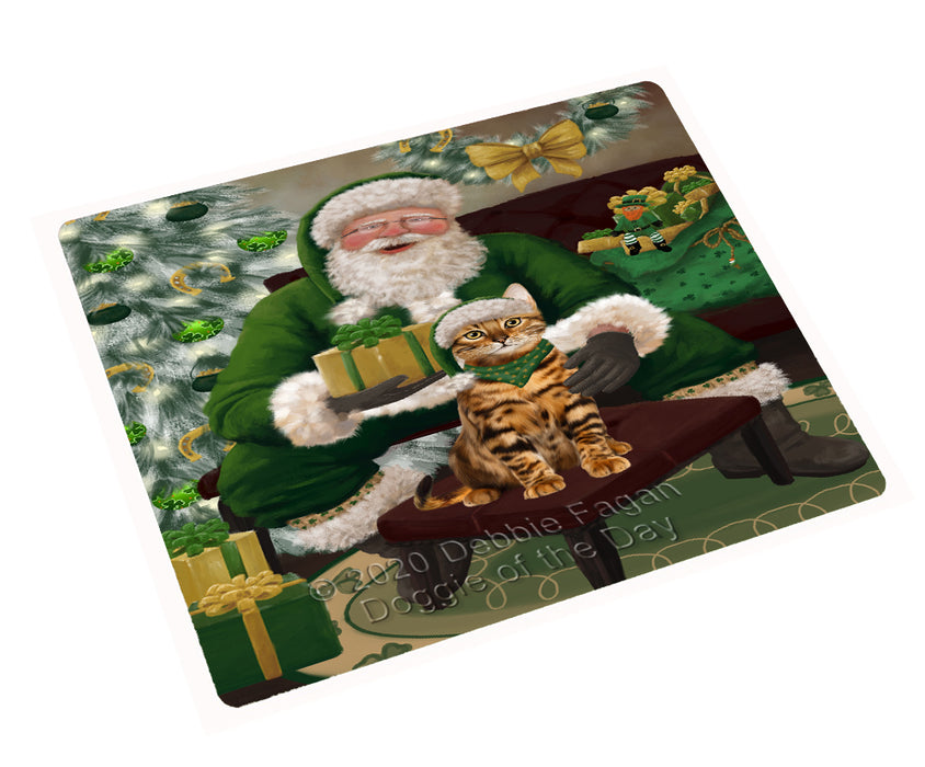 Christmas Irish Santa with Gift and Bengal Cat Cutting Board - Easy Grip Non-Slip Dishwasher Safe Chopping Board Vegetables C78256