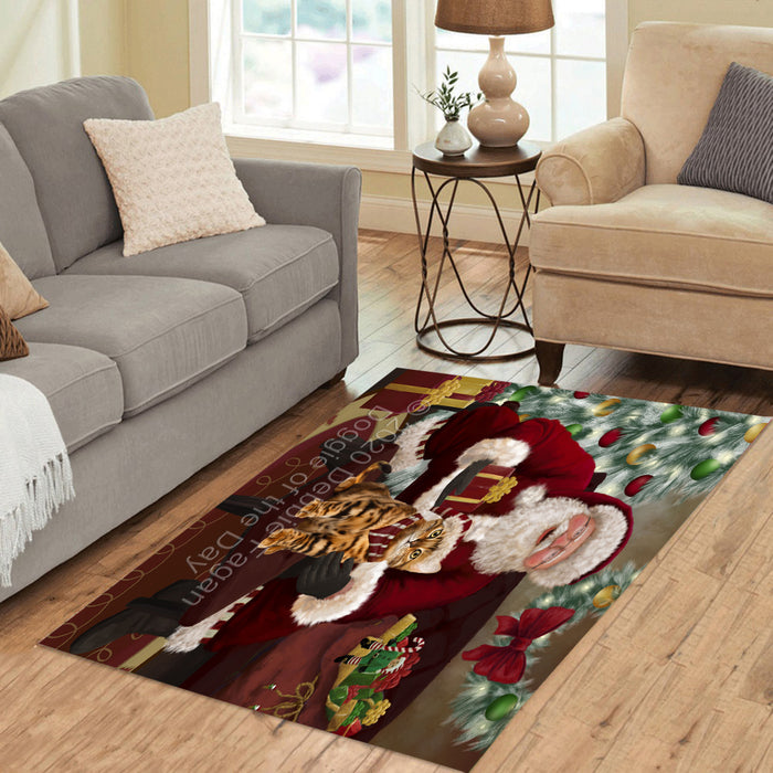 Santa's Christmas Surprise Bengal Cat Polyester Living Room Carpet Area Rug ARUG67349