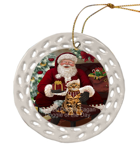 Santa's Christmas Surprise Bengal Cat Doily Ornament DPOR59561