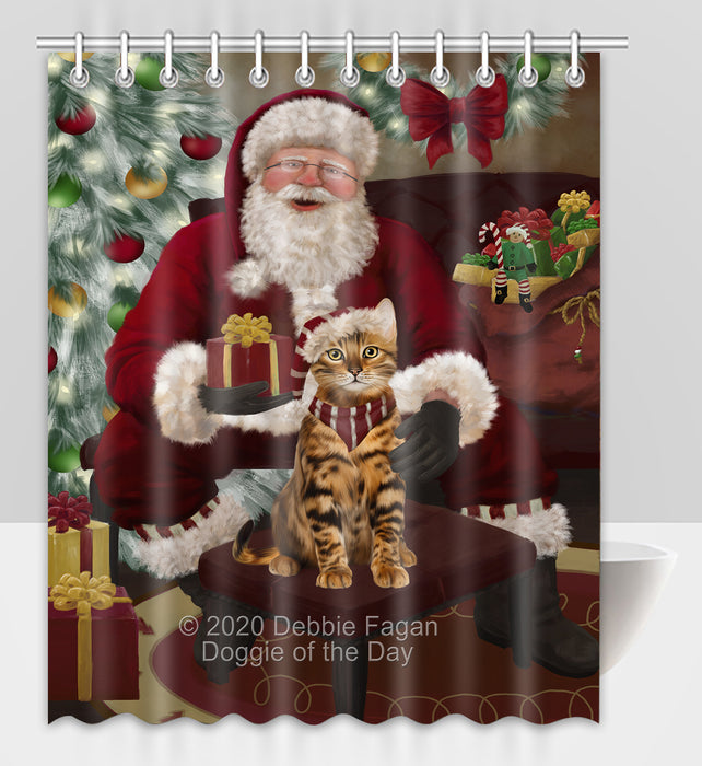 Santa's Christmas Surprise Bengal Cat Shower Curtain Bathroom Accessories Decor Bath Tub Screens SC209