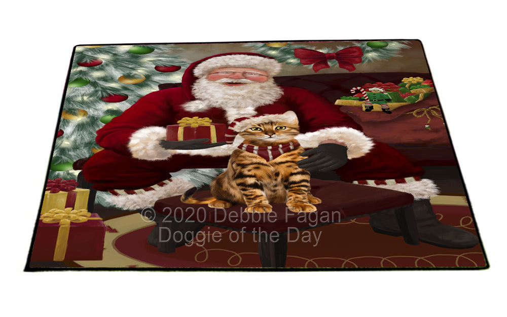 Santa's Christmas Surprise Bengal Cat Indoor/Outdoor Welcome Floormat - Premium Quality Washable Anti-Slip Doormat Rug FLMS57370