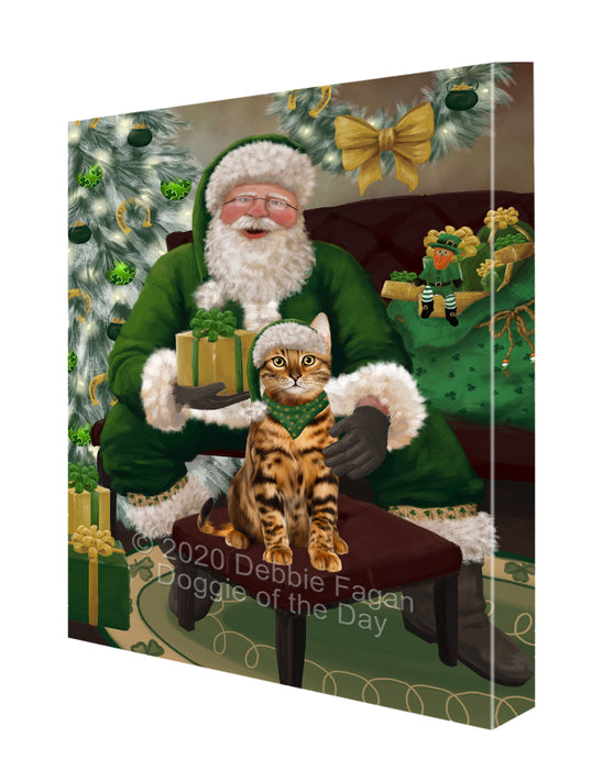 Christmas Irish Santa with Gift and Bengal Cat Canvas Print Wall Art Décor CVS147455