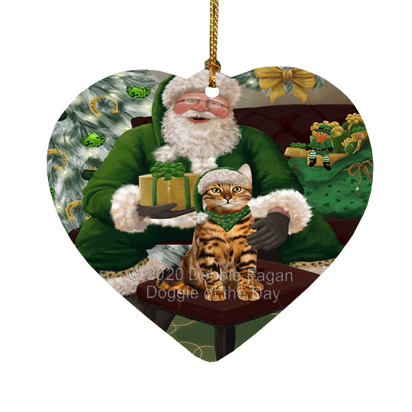 Christmas Irish Santa with Gift and Australian Terrier Dog Heart Christmas Ornament RFPOR58242