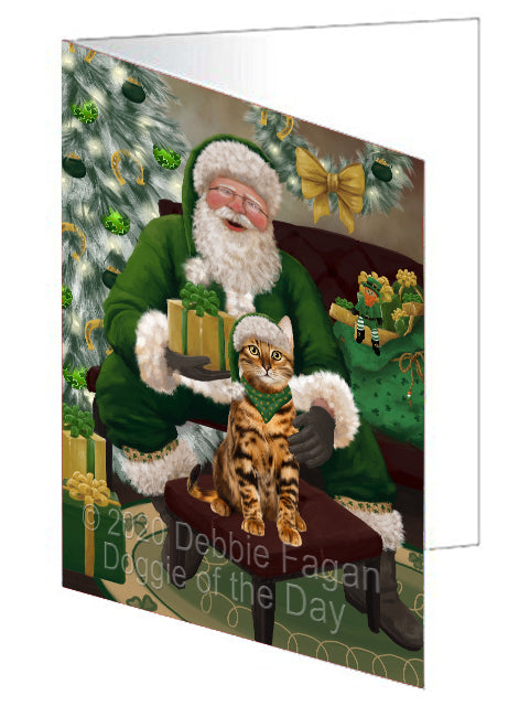 Christmas Irish Santa with Gift and Bengal Cat Handmade Artwork Assorted Pets Greeting Cards and Note Cards with Envelopes for All Occasions and Holiday Seasons GCD75773