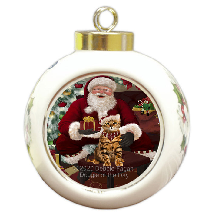 Santa's Christmas Surprise Bengal Cat Round Ball Christmas Ornament RBPOR57999