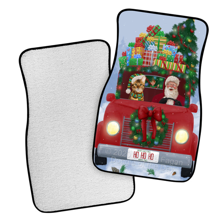 Christmas Honk Honk Red Truck Here Comes with Santa and Bengal Cat Polyester Anti-Slip Vehicle Carpet Car Floor Mats  CFM49639