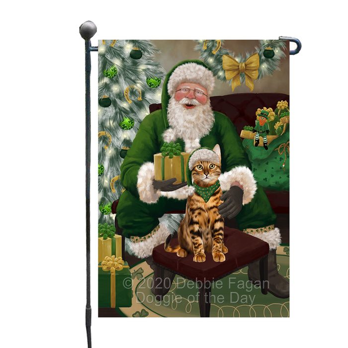Christmas Irish Santa with Gift and Bengal Cat Garden Flag GFLG66617