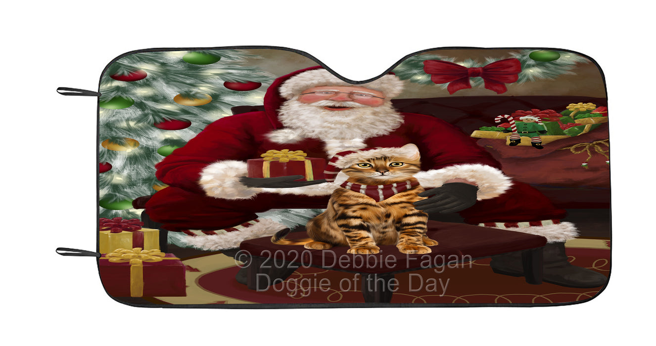 Santa's Christmas Surprise Bengal Cat Car Sun Shade Cover Curtain