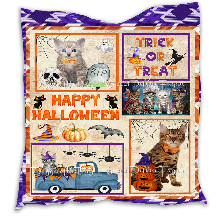 Happy Halloween Trick or Treat Pumpkin Bengal Cats Lightweight Soft Bedspread Coverlet Bedding Quilt QUILT60751