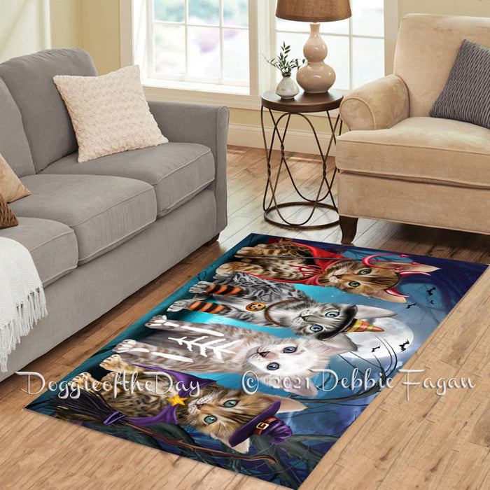 Happy Halloween Trick or Treat Bengal Cats Polyester Living Room Carpet Area Rug ARUG66152