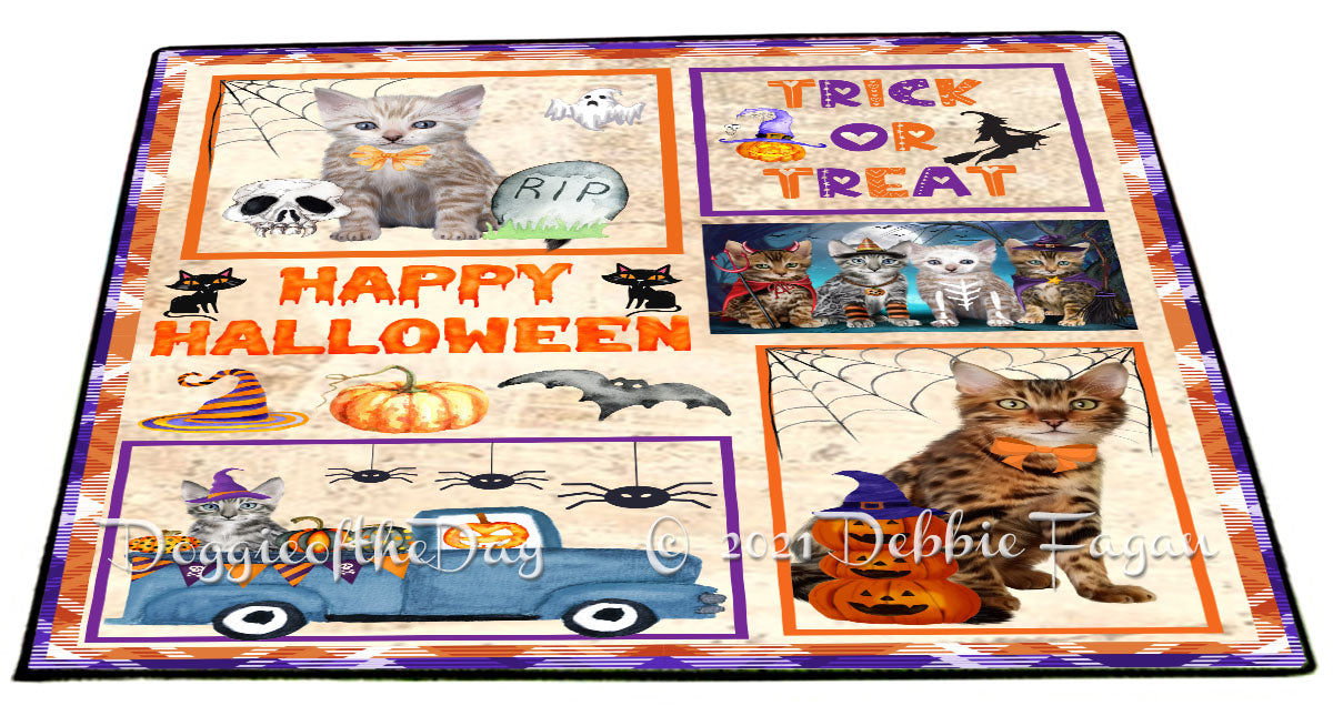 Happy Halloween Trick or Treat Bengal Cats Indoor/Outdoor Welcome Floormat - Premium Quality Washable Anti-Slip Doormat Rug FLMS58006