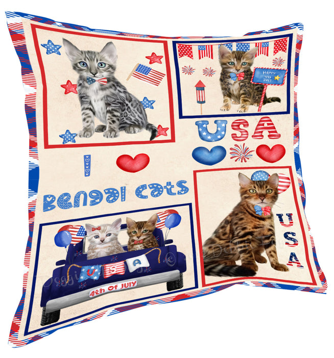 4th of July Independence Day I Love USA Bengal Cats Pillow with Top Quality High-Resolution Images - Ultra Soft Pet Pillows for Sleeping - Reversible & Comfort - Ideal Gift for Dog Lover - Cushion for Sofa Couch Bed - 100% Polyester