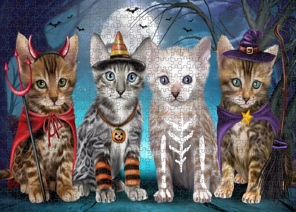 Happy Halloween Trick or Treat Bengal Cats Portrait Jigsaw Puzzle for Adults Animal Interlocking Puzzle Game Unique Gift for Dog Lover's with Metal Tin Box