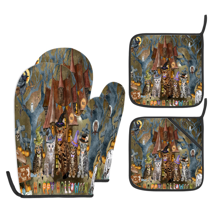 Bengal Cat Oven Mitts and Pot Holder Set: Explore a Variety of Designs, Personalized, Potholders with Kitchen Gloves for Cooking, Custom, Halloween Gifts for Cat Mom