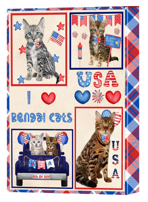 4th of July Independence Day I Love USA Bengal Cats Canvas Wall Art - Premium Quality Ready to Hang Room Decor Wall Art Canvas - Unique Animal Printed Digital Painting for Decoration