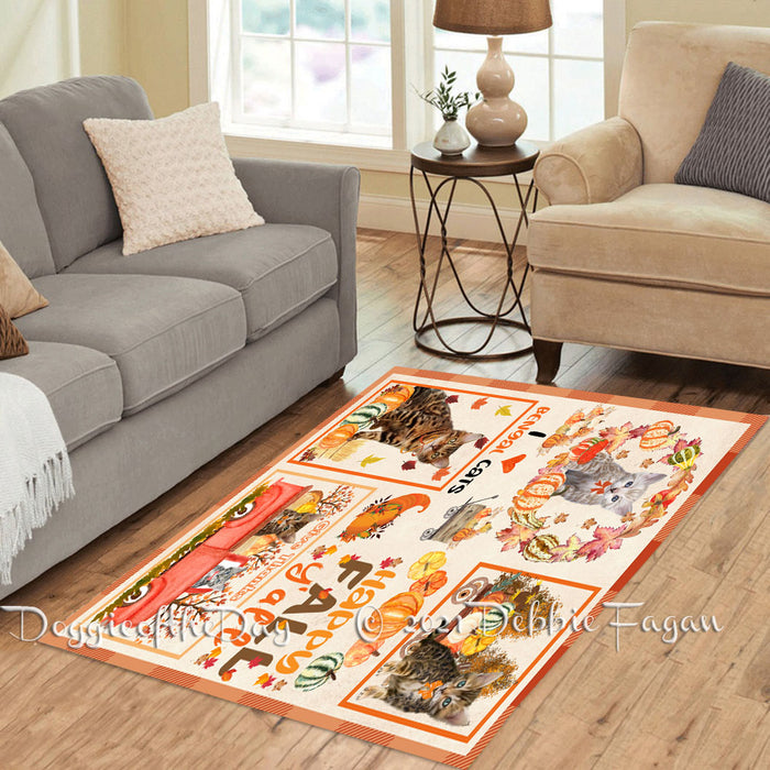 Happy Fall Y'all Pumpkin Bengal Cats Polyester Living Room Carpet Area Rug ARUG66642