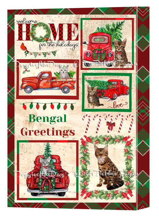 Welcome Home for Christmas Holidays Bengal Cats Canvas Wall Art Decor - Premium Quality Canvas Wall Art for Living Room Bedroom Home Office Decor Ready to Hang CVS149282