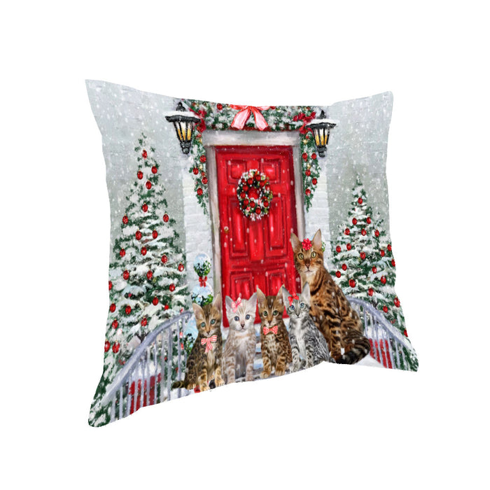 Christmas Holiday Welcome Bengal Cats Pillow with Top Quality High-Resolution Images - Ultra Soft Pet Pillows for Sleeping - Reversible & Comfort - Ideal Gift for Dog Lover - Cushion for Sofa Couch Bed - 100% Polyester