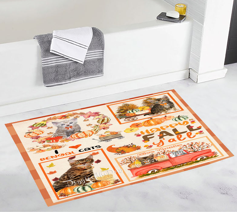 Happy Fall Y'all Pumpkin Bengal Cats Bathroom Rugs with Non Slip Soft Bath Mat for Tub BRUG55105