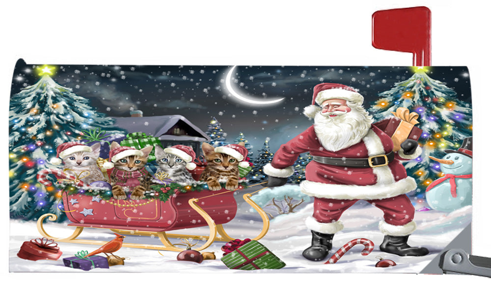 Magnetic Mailbox Cover Santa Sled Christmas Happy Holidays Bengal Cats MBC48095