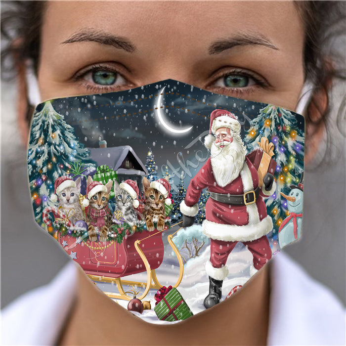 Santa Sled Dogs Christmas Happy Holidays Bengal Cats Face Mask FM48968