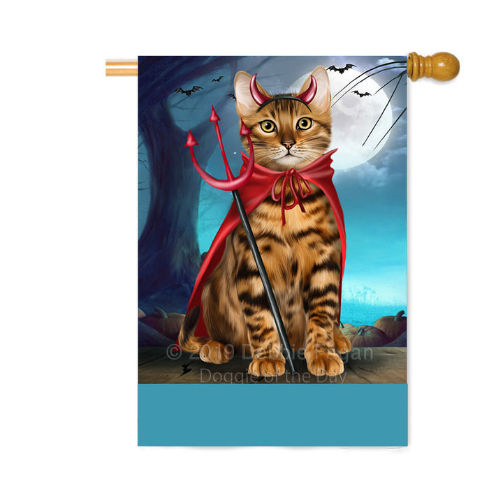 Personalized Happy Halloween Trick or Treat Bengal Cat Devil Custom House Flag FLG64143