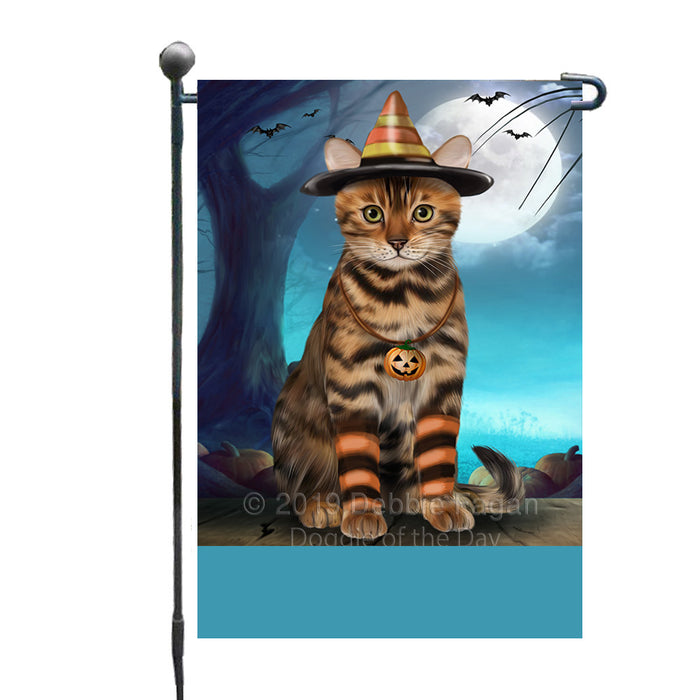 Personalized Happy Halloween Trick or Treat Bengal Cat Candy Corn Custom Garden Flag GFLG64397