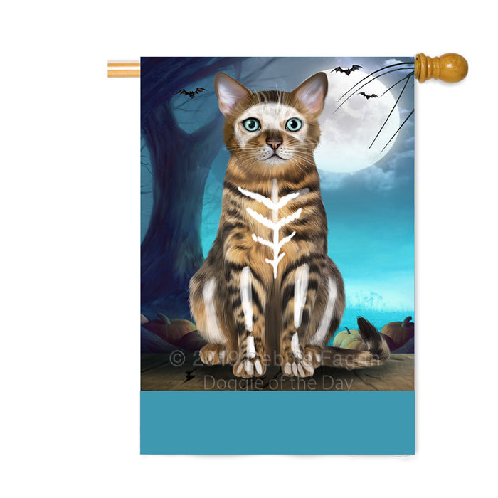 Personalized Happy Halloween Trick or Treat Bengal Cat Skeleton Custom House Flag FLG64198
