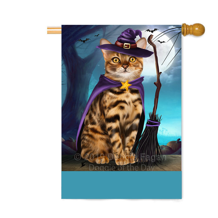 Personalized Happy Halloween Trick or Treat Bengal Cat Witch Custom House Flag FLG64253