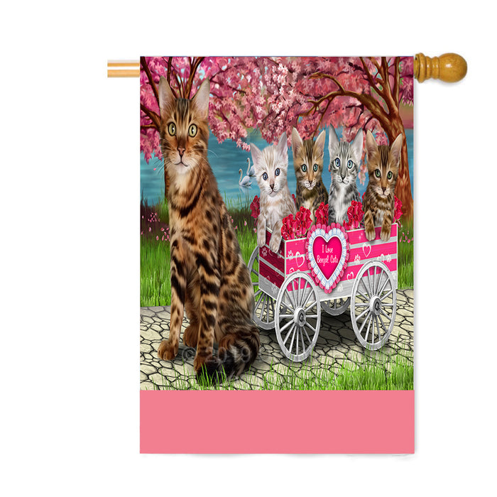 Personalized I Love Bengal Cats in a Cart Custom House Flag FLG-DOTD-A62185