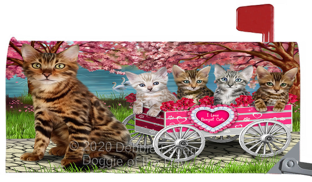 I Love Bengal Cats in a Cart Magnetic Mailbox Cover Both Sides Pet Theme Printed Decorative Letter Box Wrap Case Postbox Thick Magnetic Vinyl Material