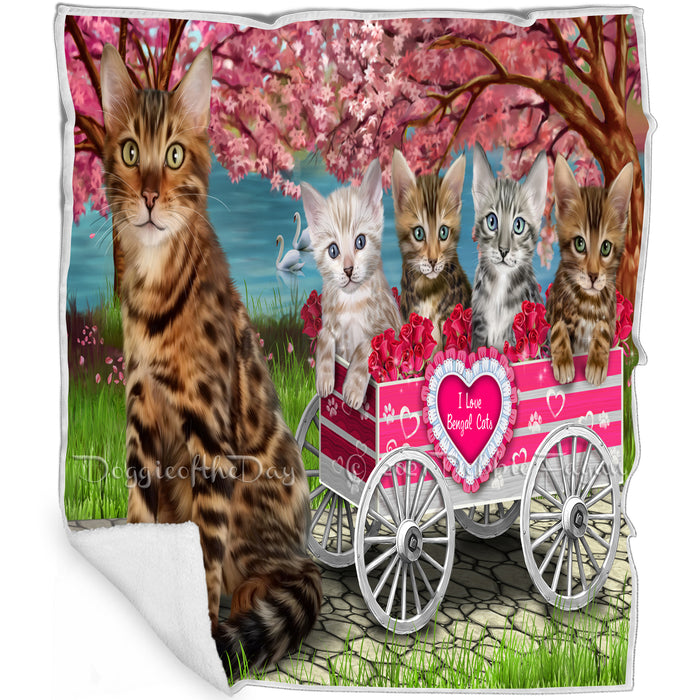 I Love Bengal Cat in a Cart Art Portrait Blanket BLNKT91866